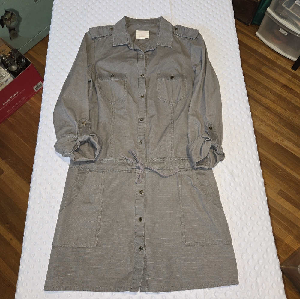 Quiksilver Gray Medium Sheath Button Up Utility Shirt Dress‎
